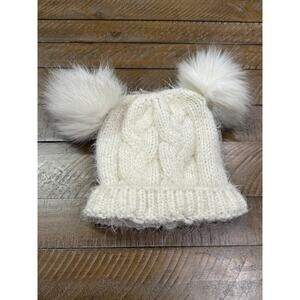 Primark Ivory Cable Knit Double Pom Pom Sweater Hat Beanie